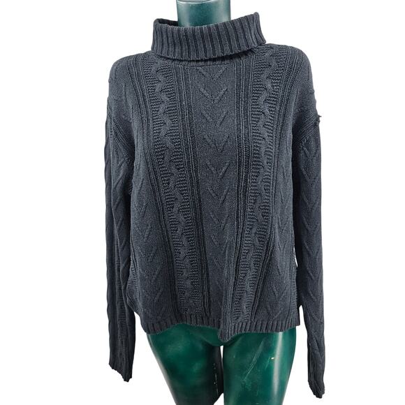 Eddie Bauer Sweaters - Eddie Bauer Black Fisherman Cotton blend Chunky Knit Sweater Womens S 3840